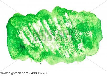 Green formless watercolor stain isolated on the white background