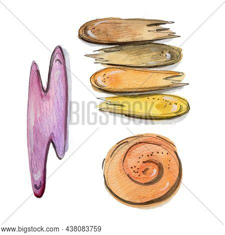Watercolor Set Makeup Yellow, Orange, Brown, Purple And Violet Smear On White Background. Fashion Il