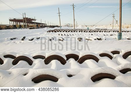 Railway Station For Freight Trains. Russia, Tyumen. Winter