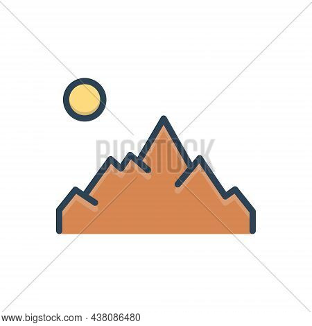 Color Illustration Icon For Mountain Mountainview Sun Location Place Hill-station Peak Adventure Vin