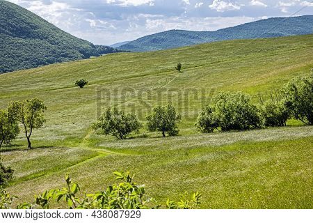 Meadow Near Lucka Village, Slovak Republic. Hiking Theme. Seasonal Natural Scene.