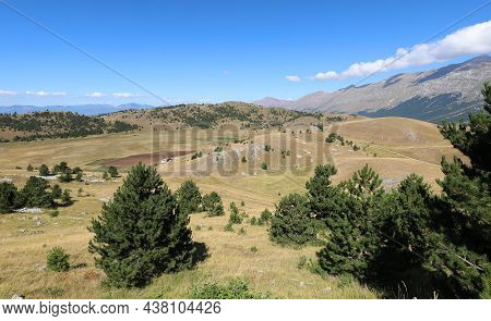Panorama Of The Hills Mountains In The Abruzzo Region In Central Italy Without People In Summer