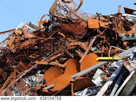 Many Rusty Ferrous Scrap In A Controlled Landfill Of A Foundry