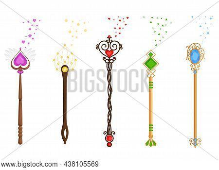 Magic Wands Set. Various Wizards Of Magic Wand Vector Illustration Flat Design