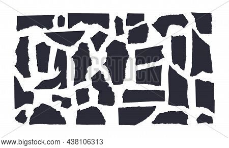 Collection Of Torn Black On White Paper Isolated On White Background. Vector Illustration Of Torn Pa