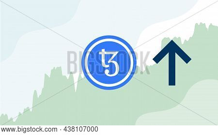 Tezos Xtz Cryptocurrency Value Price Going Up Concept Flat Design. Vector Eps Illustration Showing B