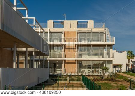 Cala Dor, Spain; October 23 2021: Tourist Residential Complex With White Architecture Under Construc