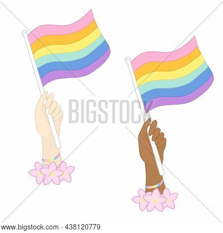Lgbt Pride Flag. Hands Up Gay Parade. Vector Illustration