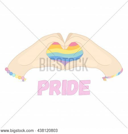 Lgbt Pride Month Holiday, People. Hands Up Gay Parade. Vector Illustration