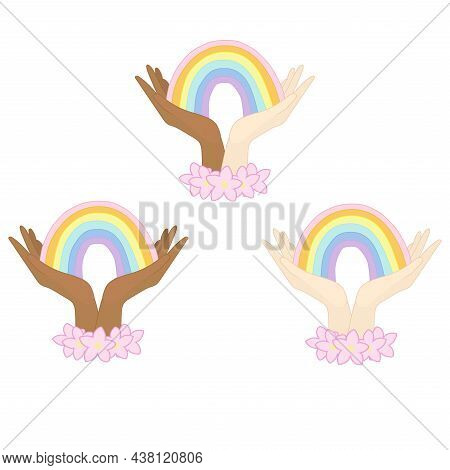Lgbt Pride Rainbow. Hands Up Gay Parade. Vector Illustration