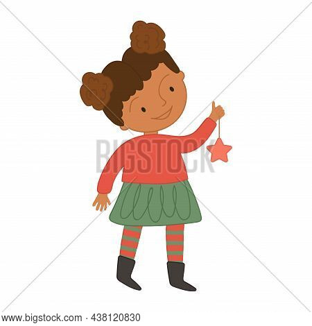 A Happy African Girl In A Christmas Sweater.