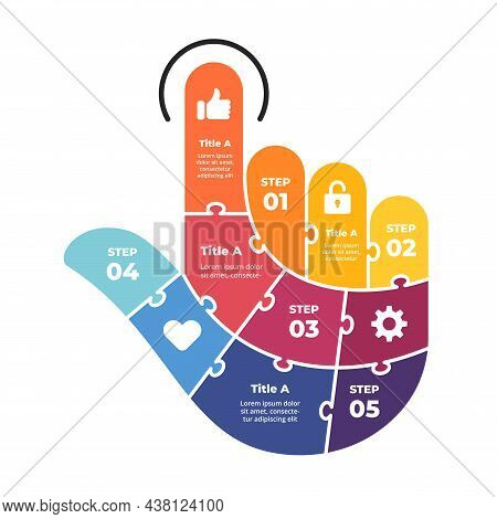 Puzzle Vector Click Infographic Template. Abstract Finger Diagram. 4 Steps, Parts, Options. Modern M