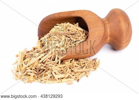 Muira Puama Herbal Tea In Wooden Scoop, Isolated On White Background. Natural Potency Wood, Medicina