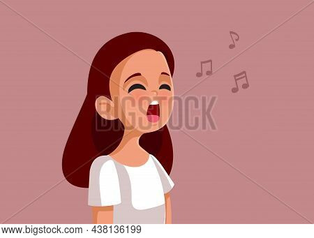 Teen Girl Character Singing Vector Cartoon Illustration