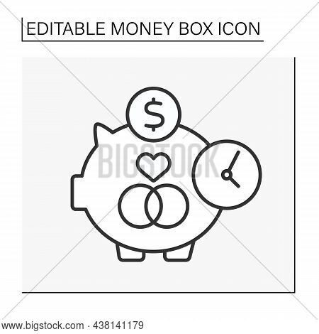 Moneybox Line Icon. Crossed Rings Inside Piggybank. Accumulation Of Money For Wedding Day. Economy. 