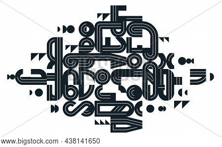 Abstract Modern Vector Trendy Design, Geometric Shapes Stylish Composition, Black And White Modular