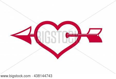 Cupid Heart With Arrow From Bow Vector Icon Or Logo, Romantic Heart Fallen In Love Concept, Valentin