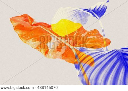 Leaves in double color abstract exposure remixed media