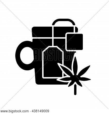 Weed Tea Black Glyph Icon. Medical Cannabis Decoction. Drinking Herbal Beverage. Depression, Pain Re