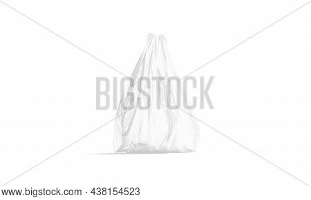 Blank White Full T-shirt Plastic Bag Mockup Stand, Half-turned View, 3d Rendering. Empty Poly Contai