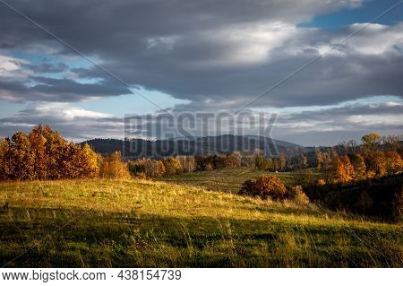 Autumnal Landscape In The Owl Mountains, Poland. Colorful Foliage On The Trees.