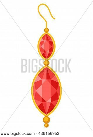 Illustration Of Beautiful Gold Jewelry Earring With Precious Stones.