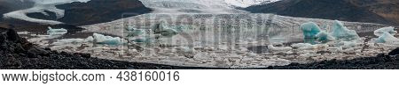 Spectacular Glacier Lake Wide Panorama In Iceland