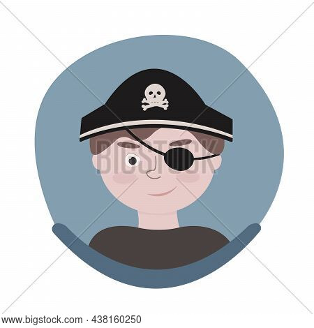 A Boy At Pirate Hat On A Blue Background