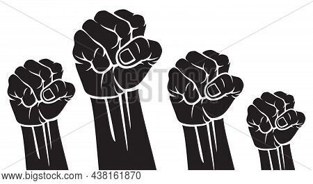 Raised Fist (hands Up) Icon. Black And White Vector Illustration.