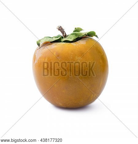 Slices Of Persimmon.ripe Orange Persimmon Fruit Isolated On White Background.close Up Of Fresh Kaki 