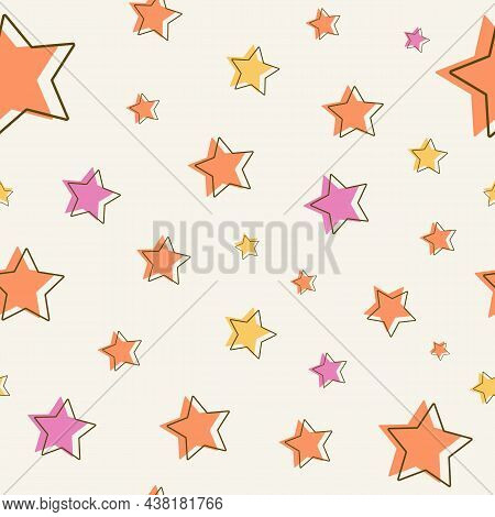 Seamless Pattern With Orange, Pink And Yellow Stars On A Light Background