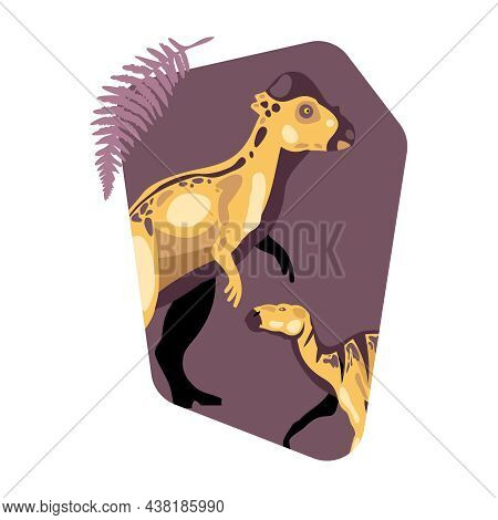 Jurassic Monster Giant Ancient Dinosaur Composition With Pair Of Cartoon Style Animals Vector Illust