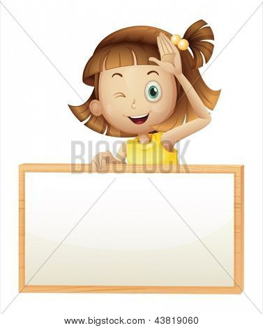 Illustration d'une jeune fille clignotant son œil tenant un échiquier vide sur un fond blanc