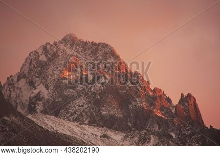 Mount Sneffels At Sunrise With Pink Sky, Colorado, Usa