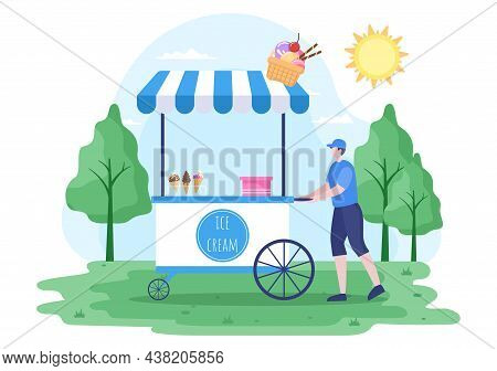 Summer Fair With Carnival, Circus, Funfair Or Amusement Park. Landscape Of Carousels, Roller Coaster