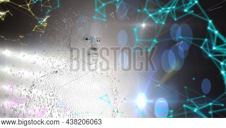 3d rendered depiction of a male digital avatar with wire-frame, artificial intelligence and big data. futuristic technology concept