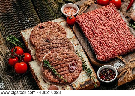 Raw Meat Products, Different Parts Of The Body. Minced Beef Meat Kebabs, Pork, Beef, Chicken. Banner