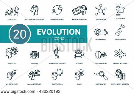 Evolution Icon Set. Collection Of Simple Elements Such As The Evolution, Artificial Intelligence, Co