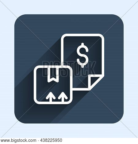 White Line Waybill Icon Isolated With Long Shadow Background. Blue Square Button. Vector