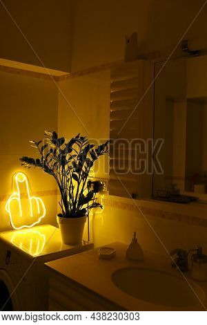 Yellow Neon Sign Fuck In Bathroom. Trendy Style. Neon Sign. Custom Neon.