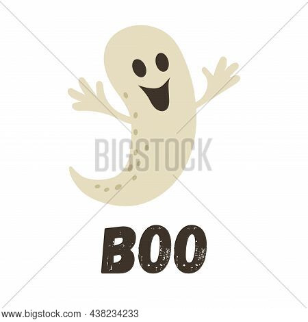 Funny Cartoon Ghost. Vector Illustration. Design For Halloween