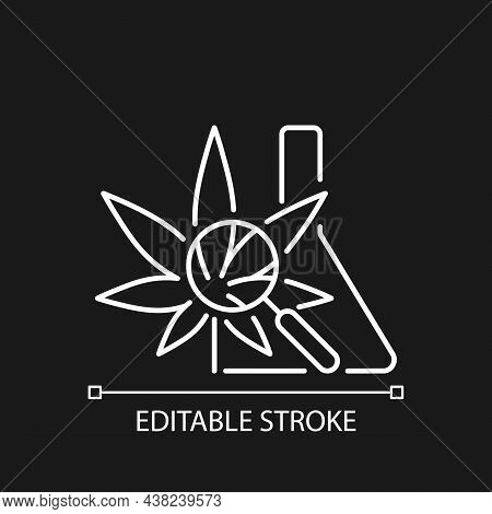 Medical Cannabis Research White Linear Icon For Dark Theme. Plant-based Medicine Evaluation. Thin Li
