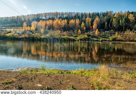 A Picturesque View From The Bank Of The Sylva River On A Bright Autumn Day. Photo Taken In The Villa