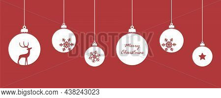 Red Merry Christmas Card With Hanging Ball Decoratoin