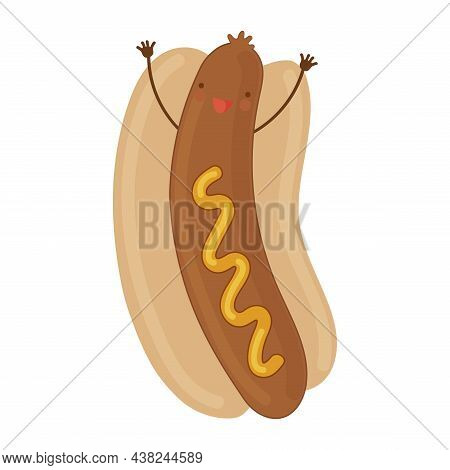 Vector Illustration Of A Cute Cartoon Hotdog.