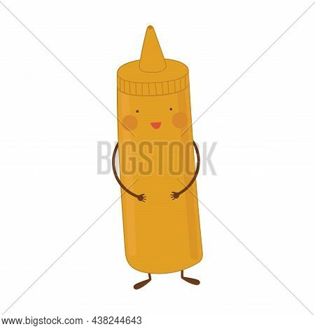 Vector Illustration Of A Cute Bottle Of Mustard With A Face.