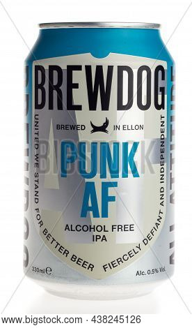 Groningen, Netherlands - October 31, 2021: Can Of Scottish Brewdog Punk Af Beer Isolated On A White 