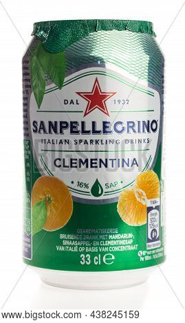 Groningen, Netherlands - October 31, 2021: Can Of Italian San Pellegrino Clementina Sparkling Drink 