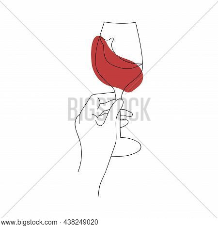 Continuous Line Wineglass. Red Wine. Vector Illustration.