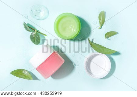 Cosmetic Bottle With Leaves With Water